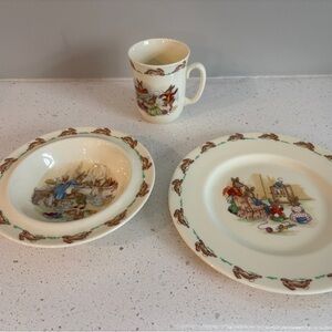 MINT UNUSED 1970s Royal Doulton Bunnykins 3-Pc SET: Plate Bowl Mug | RARE MOUSE